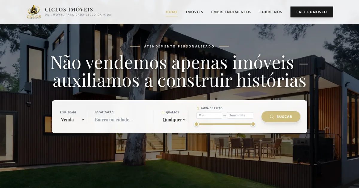 Página inicial do site da Ciclos Imóveis, criado na immolab